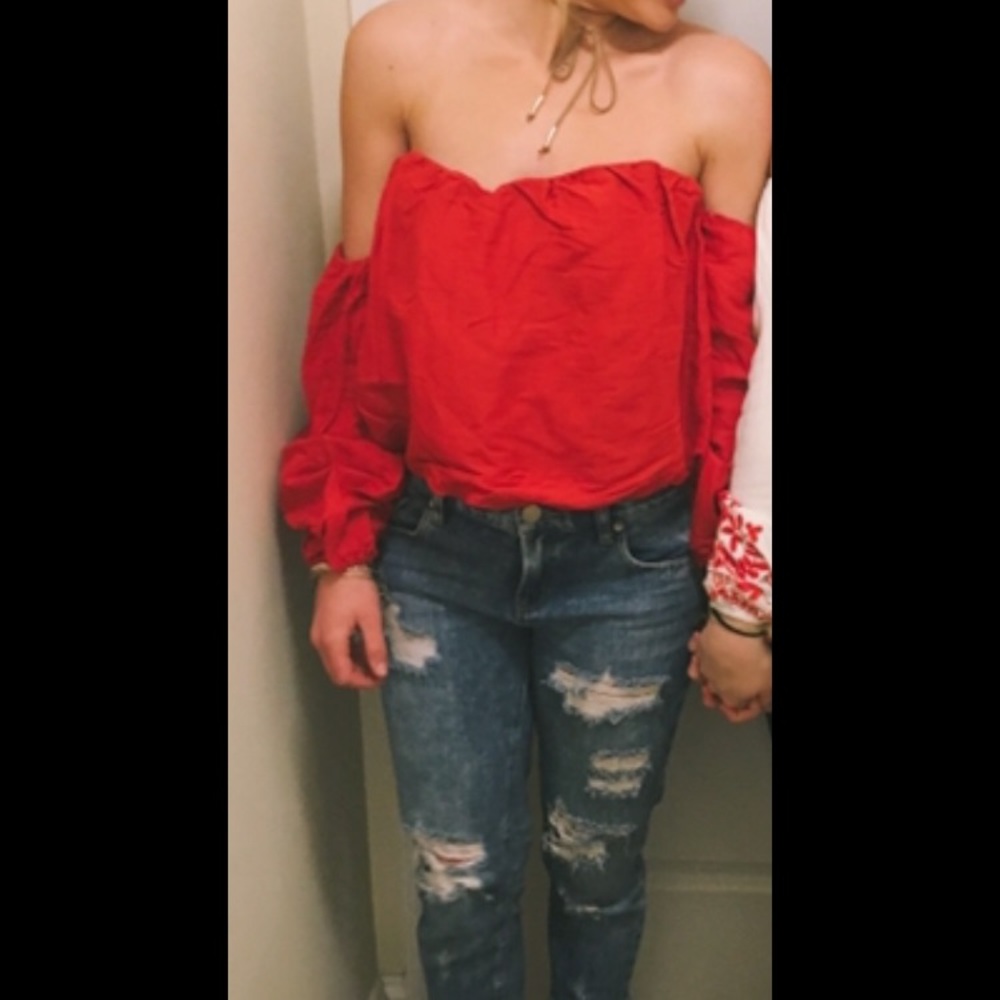 Free people red off the shoulder top
